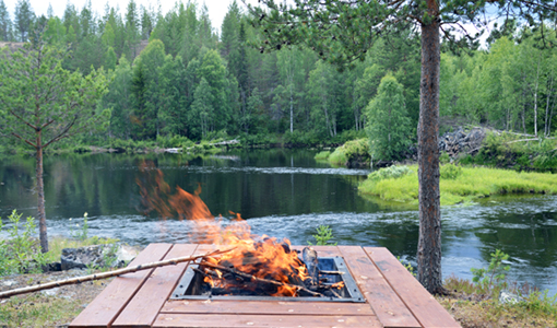 Feu de camp durant la randonnée en Laponie